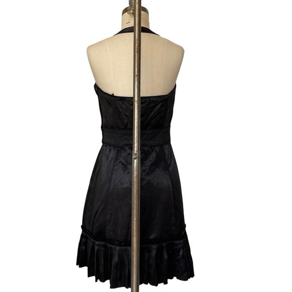 Marc Jacobs Rockabilly Dress Size 4 Black Satin Ruffle Halter Bombshell pinup - Picture 2 of 8